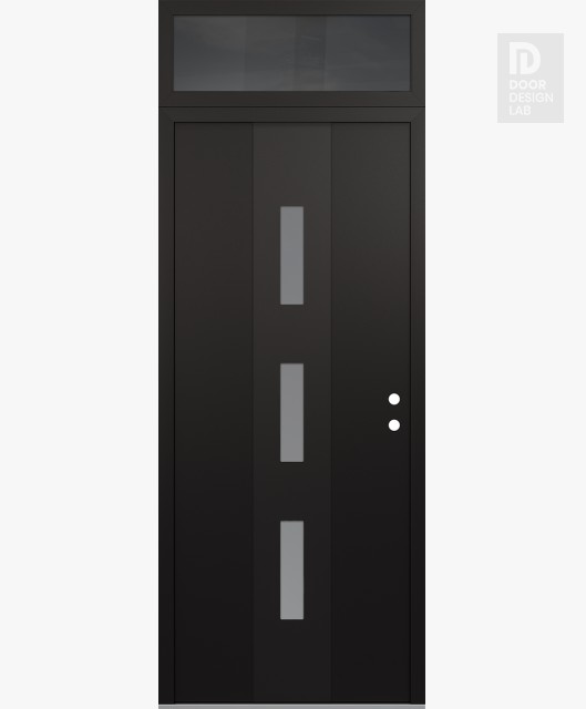 Modern Steel Front Door DIAMOND A7 36" X 96" BLACK/WHITE FROSTED GLASS PANEL BLACK LHI WITH TRANSOM MIRRORED GLASS