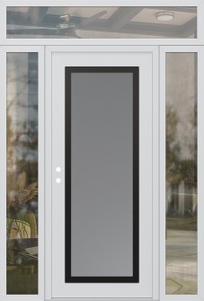 Diamond C1 68" x 96" white/white frosted Glass Panel black RHI with 2 Sidelites and Transom clear Glass