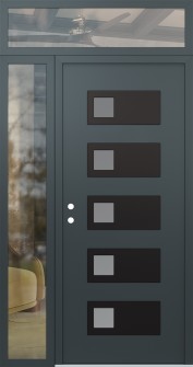 Diamond D2 52" x 96" anthracite/anthracite frosted Glass Panel black RHI with Sidelite and Transom clear Glass