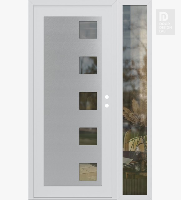 Modern Steel Front Door Diamond C5 52" x 80" white/white clear Glass Panel stainless steel LHI with Sidelite clear Glass