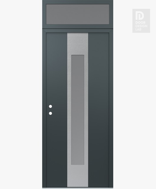 Modern Steel Front Door DIAMOND A1 36" X 96" ANTHRACITE/ANTHRACITE FROSTED GLASS PANEL STAINLESS STEEL RHI WITH TRANSOM FROSTED GLASS