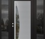Modern Steel Front Door Diamond C13 68" x 96" black/black clear Glass Panel stainless steel RHI with 2 Sidelites and Transom mirrored Glass