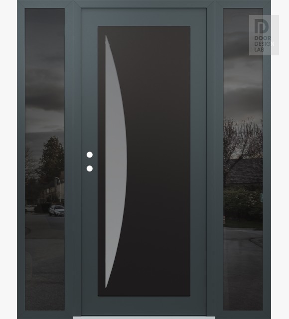 Modern Steel Front Door Diamond C13 60" x 80" anthracite/anthracite frosted Glass Panel black RHI with 2 Sidelites mirrored Glass