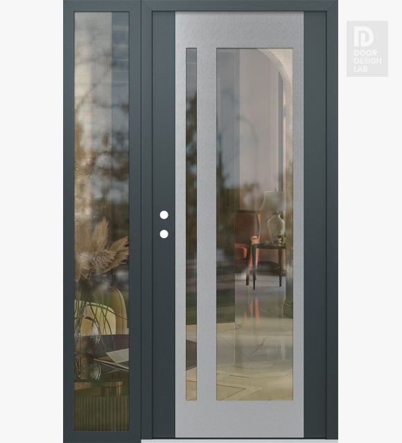 Modern Steel Front Door Diamond C15 50" x 80" anthracite/anthracite clear Glass Panel stainless steel RHI with Sidelite clear Glass