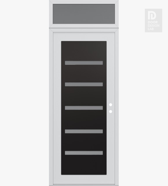 Modern Steel Front Door Diamond C7 36" x 96" white/white frosted Glass Panel black LHI with Transom frosted Glass