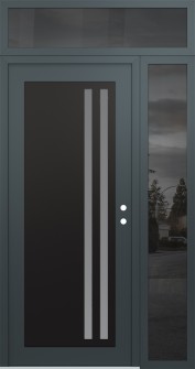 Diamond C6 52" x 96" anthracite/anthracite frosted Glass Panel black LHI with Sidelite and Transom mirrored Glass