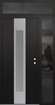 DIAMOND A1 52" X 96" BLACK/WHITE FROSTED GLASS PANEL STAINLESS STEEL LHI WITH SIDELITE AND TRANSOM MIRRORED GLASS