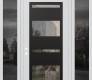 Modern Steel Front Door Diamond C10 64" x 96" white/white clear Glass Panel black RHI with 2 Sidelites and Transom mirrored Glass