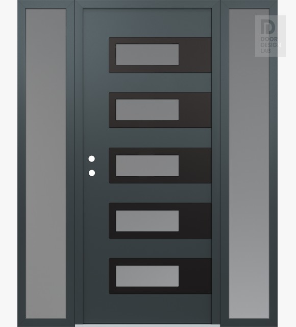 Modern Steel Front Door Diamond D3 60" x 80" anthracite/anthracite frosted Glass Panel black RHI with 2 Sidelites frosted Glass