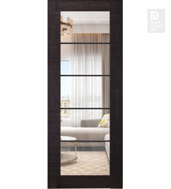 Modern Interior DOOR SLAB AVANTI 5 LITE CLEAR VETRO BLACK APRICOT 30" X 80" X 1 3/4" TEMPERED CLEAR GLASS