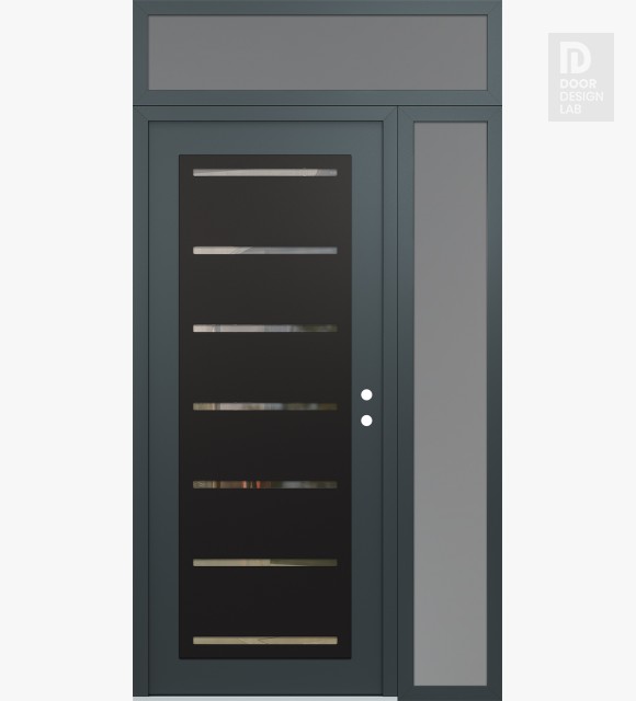 Modern Steel Front Door Diamond C11 48" x 96" anthracite/anthracite clear Glass Panel black LHI with Sidelite and Transom frosted Glass
