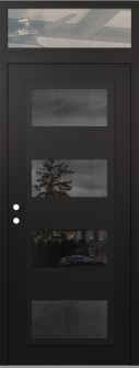 Diamond C2 36" x 96" black/black mirrored Glass Panel black RHI with Transom clear Glass