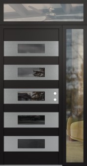 Diamond D5 50" x 96" black/black mirrored Glass Panel stainless steel LHI with Sidelite and Transom clear Glass