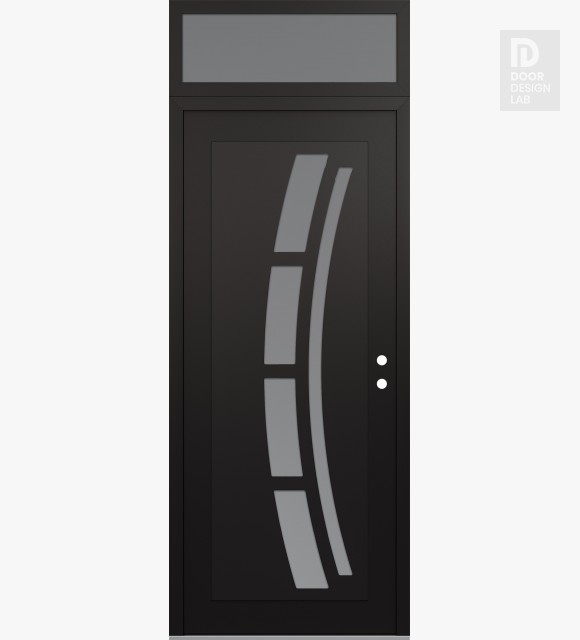 Modern Steel Front Door Diamond C12 36" x 96" black/white frosted Glass Panel black LHI with Transom frosted Glass