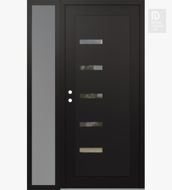Modern Steel Front Door Diamond C8 50" x 80" black/black clear Glass Panel black RHI with Sidelite frosted Glass