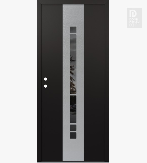 Modern Steel Front Door DIAMOND A3 36" X 80" BLACK/BLACK MIRRORED GLASS PANEL STAINLESS STEEL RHI