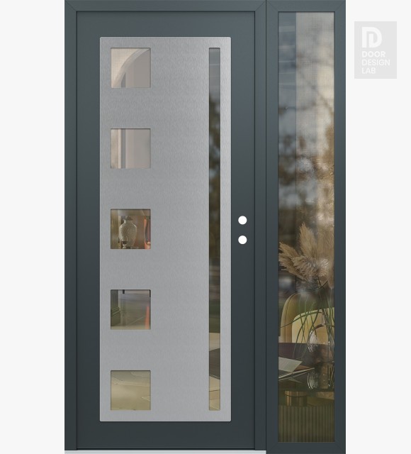 Modern Steel Front Door Diamond C3 52" x 80" anthracite/anthracite clear Glass Panel stainless steel LHI with Sidelite clear Glass