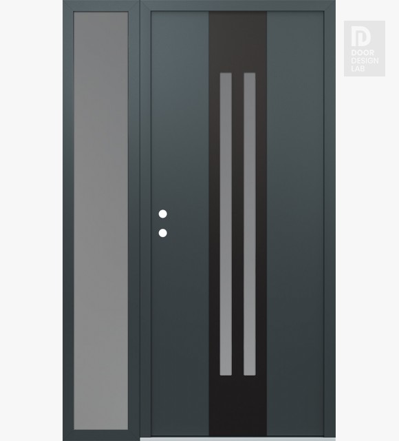 Modern Steel Front Door DIAMOND A8 48" X 80" ANTHRACITE/ANTHRACITE FROSTED GLASS PANEL BLACK RHI WITH SIDELITE FROSTED GLASS