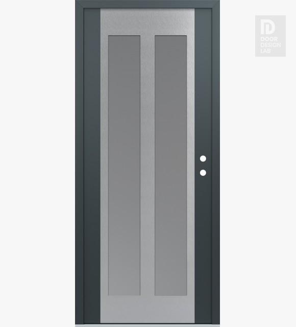 Modern Steel Front Door Diamond C14 36" x 80" anthracite/anthracite frosted Glass Panel stainless steel LHI