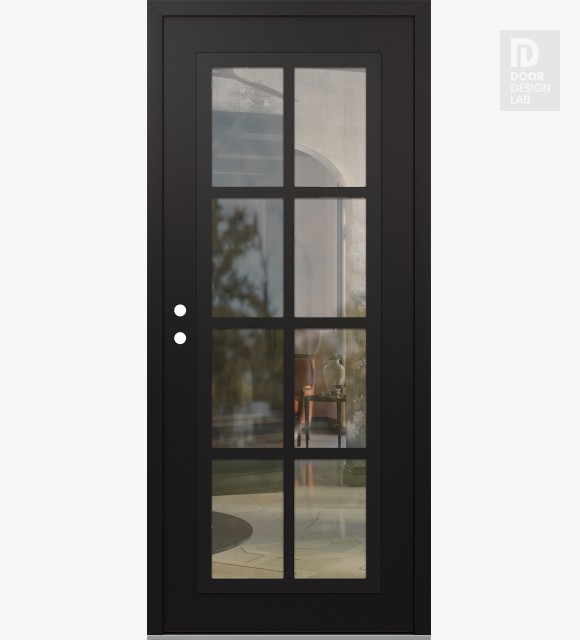 Modern Steel Front Door Diamond C16 36" x 80" black/black clear Glass Panel black RHI