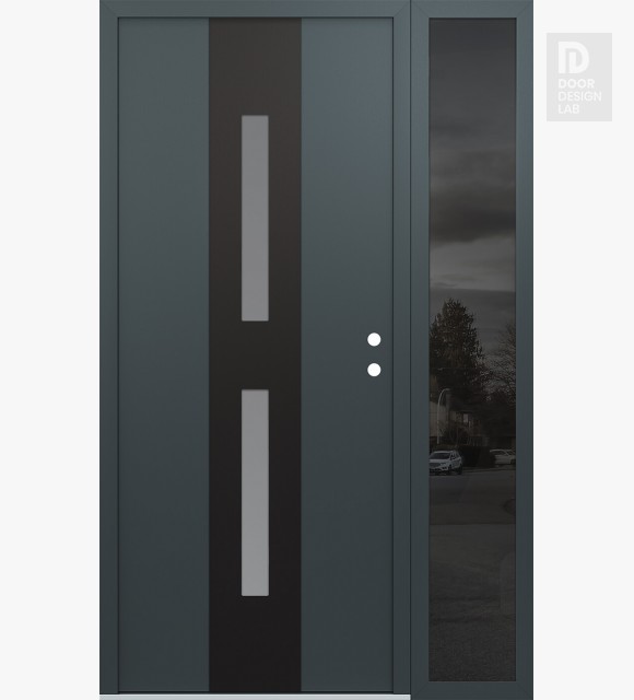 Modern Steel Front Door DIAMOND A6 48" X 80" ANTHRACITE/ANTHRACITE FROSTED GLASS PANEL BLACK LHI WITH SIDELITE MIRRORED GLASS