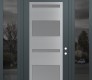 Modern Steel Front Door Diamond C10 60" x 96" anthracite/anthracite frosted Glass Panel stainless steel LHI with 2 Sidelites and Transom mirrored Glass