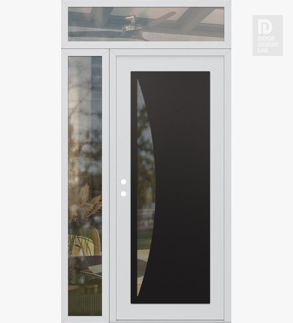 Modern Steel Front Door Diamond C13 50" x 96" white/white clear Glass Panel black RHI with Sidelite and Transom clear Glass