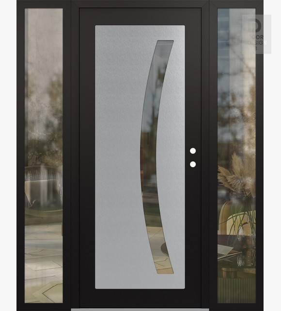 Modern Steel Front Door Diamond C4 64" x 80" black/black clear Glass Panel stainless steel LHI with 2 Sidelites clear Glass