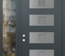 Modern Steel Front Door Diamond D8 50" x 96" anthracite/anthracite frosted Glass Panel stainless steel RHI with Sidelite and Transom clear Glass