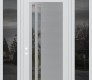 Modern Steel Front Door Diamond C6 64" x 96" white/white clear Glass Panel stainless steel RHI with 2 Sidelites and Transom mirrored Glass