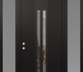 Modern Steel Front Door DIAMOND A8 68" X 96" BLACK/BLACK CLEAR GLASS PANEL BLACK RHI WITH 2 SIDELITES AND TRANSOM FROSTED GLASS