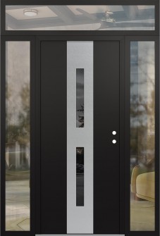 DIAMOND A6 60" X 96" BLACK/BLACK MIRRORED GLASS PANEL STAINLESS STEEL LHI WITH 2 SIDELITES AND TRANSOM CLEAR GLASS