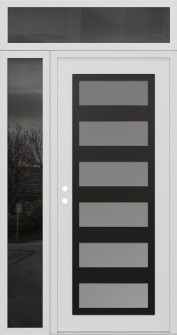 Diamond C9 50" x 96" white/white frosted Glass Panel black RHI with Sidelite and Transom mirrored Glass