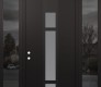 Modern Steel Front Door DIAMOND A9 64" X 96" BLACK/WHITE FROSTED GLASS PANEL BLACK RHI WITH 2 SIDELITES AND TRANSOM MIRRORED GLASS