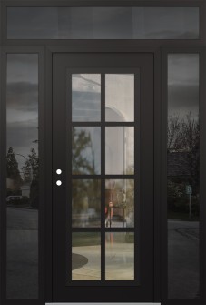 Diamond C16 68" x 96" black/black clear Glass Panel black RHI with 2 Sidelites and Transom mirrored Glass