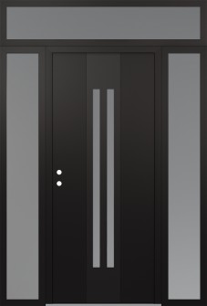 DIAMOND A8 64" X 96" BLACK/WHITE FROSTED GLASS PANEL BLACK RHI WITH 2 SIDELITES AND TRANSOM FROSTED GLASS