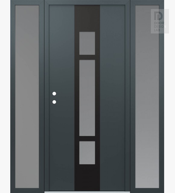 Modern Steel Front Door DIAMOND A9 68" X 80" ANTHRACITE/ANTHRACITE FROSTED GLASS PANEL BLACK RHI WITH 2 SIDELITES FROSTED GLASS