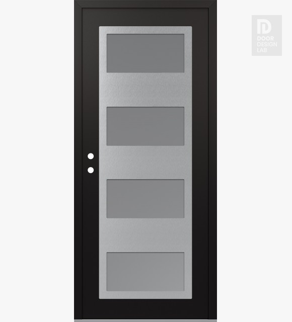 Modern Steel Front Door Diamond C2 36" x 80" black/white frosted Glass Panel stainless steel RHI