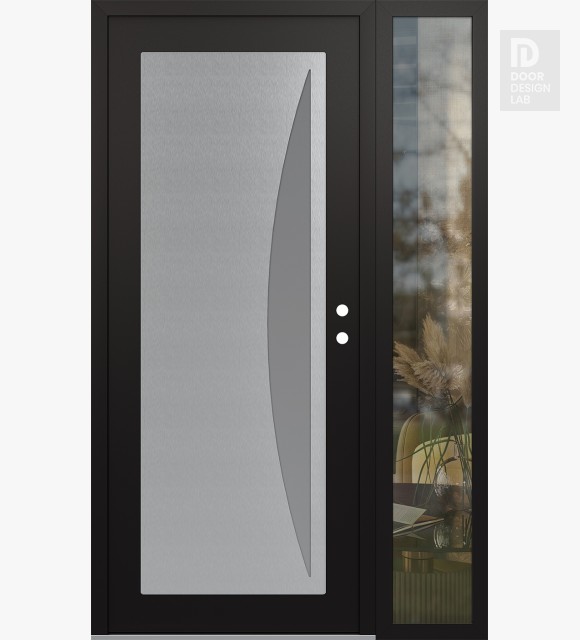 Modern Steel Front Door Diamond C13 48" x 80" black/white frosted Glass Panel stainless steel LHI with Sidelite clear Glass