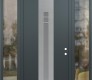 Modern Steel Front Door DIAMOND A4 60" X 96" ANTHRACITE/ANTHRACITE FROSTED GLASS PANEL STAINLESS STEEL LHI WITH 2 SIDELITES AND TRANSOM CLEAR GLASS