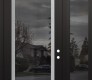 Modern Steel Front Door Diamond C1 50" x 96" black/black mirrored Glass Panel stainless steel LHI with Sidelite and Transom mirrored Glass