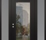 Modern Steel Front Door Diamond C1 60" x 96" black/black clear Glass Panel black RHI with 2 Sidelites and Transom frosted Glass
