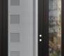 Modern Steel Front Door Diamond C3 48" x 96" black/white frosted Glass Panel stainless steel LHI with Sidelite and Transom clear Glass