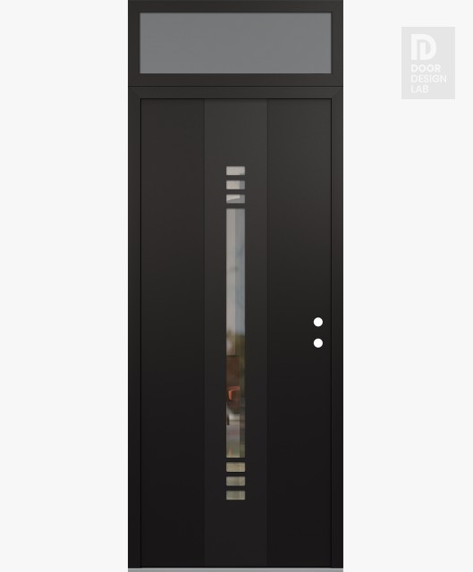 Modern Steel Front Door DIAMOND A5 36" X 96" BLACK/BLACK CLEAR GLASS PANEL BLACK LHI WITH TRANSOM FROSTED GLASS
