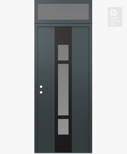 Modern Steel Front Door DIAMOND A9 36" X 96" ANTHRACITE/ANTHRACITE FROSTED GLASS PANEL BLACK RHI WITH TRANSOM FROSTED GLASS