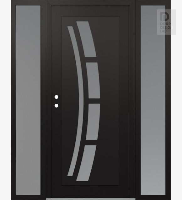 Modern Steel Front Door Diamond C12 68" x 80" black/white frosted Glass Panel black RHI with 2 Sidelites frosted Glass