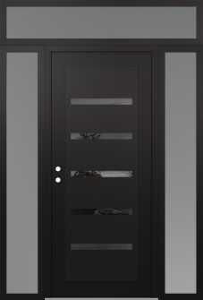 Diamond C7 68" x 96" black/black mirrored Glass Panel black RHI with 2 Sidelites and Transom frosted Glass