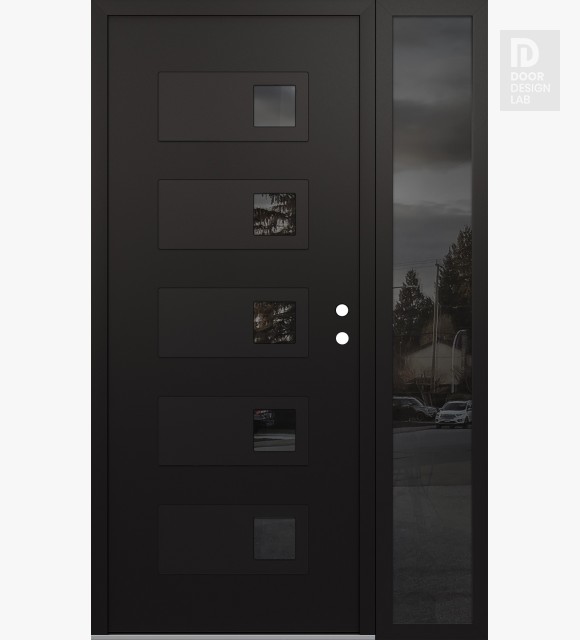 Modern Steel Front Door Diamond D2 52" x 80" black/black mirrored Glass Panel black LHI with Sidelite mirrored Glass