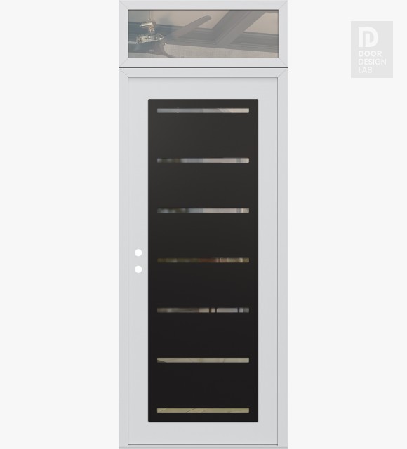 Modern Steel Front Door Diamond C11 36" x 96" white/white clear Glass Panel black RHI with Transom clear Glass