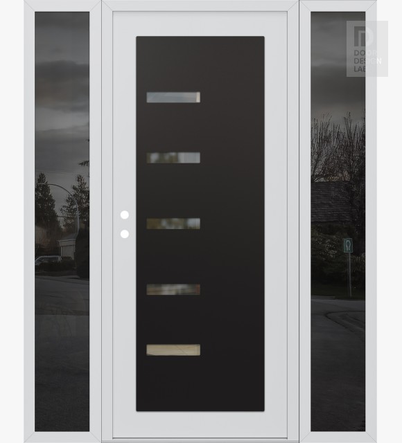 Modern Steel Front Door Diamond C8 60" x 80" white/white clear Glass Panel black RHI with 2 Sidelites mirrored Glass